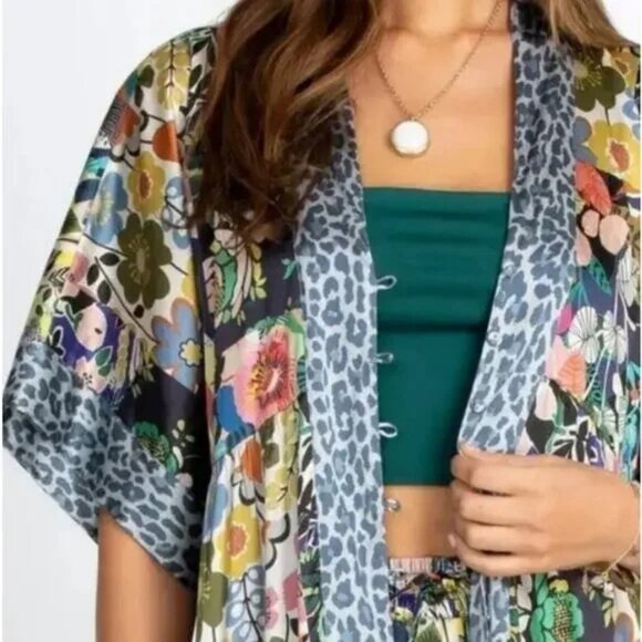 Johnny Was Dress Women XL Chelsea Gardens Floral Kimono Silk Boho Luxe MSRP $575 - Picture 4 of 17